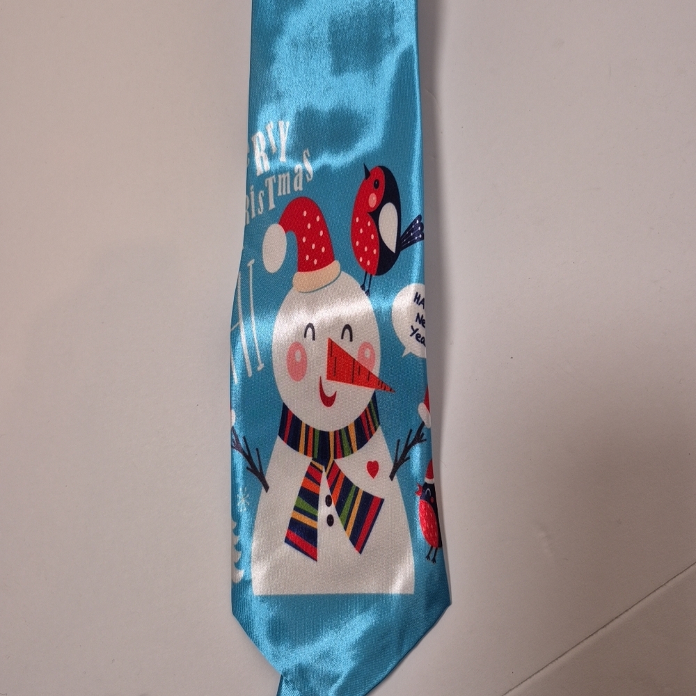 Blue Snowman Christmas Novelty Necktie‎ Holiday Winter Satin Tie